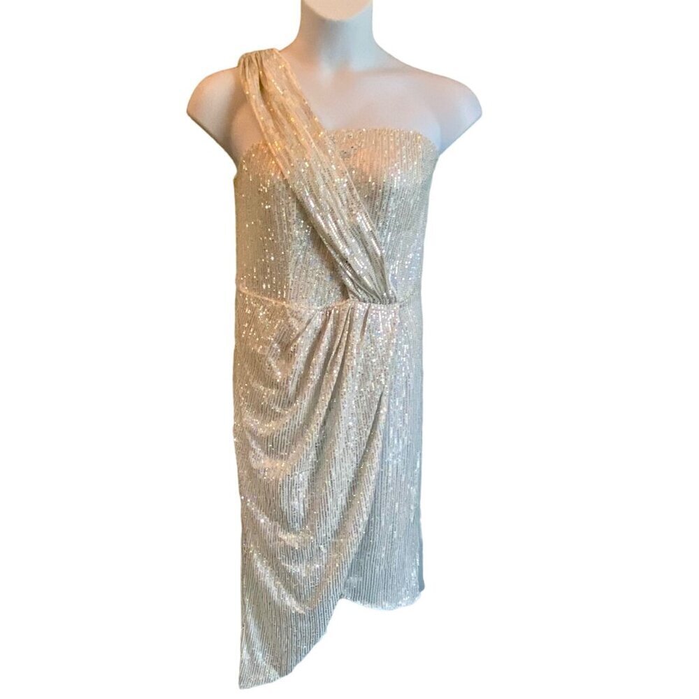Grace Karin Womens White Sequin One Shoulder Dress 2XL NEW NWT